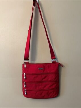 Baggallini Red Zipper Travel RFID Protected Lightweight Crossbody Bag 11”